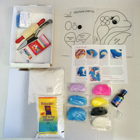 Dolphine cake kit contents from Cake 2 The Rescue