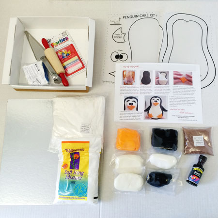 Penguin birthday cake kit contents from Cake 2 The Rescue