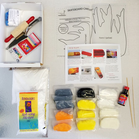 skateboard birthday cake kit contents from Cake 2 The Rescue