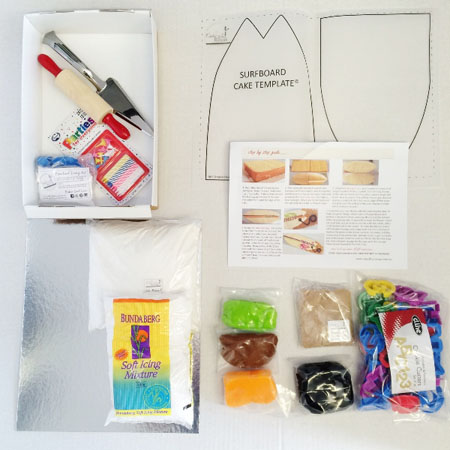 surfboard teen or tween DIY cake kit contents from Cake 2 The Rescue