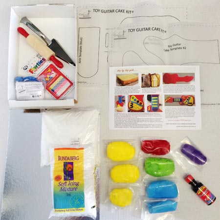toy guitar birthday party DIY Cake kit contents from Cake 2 The Rescue