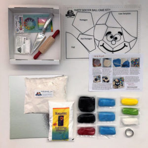 contents of party soccer ball diy cake kit from Cake 2 The Rescue