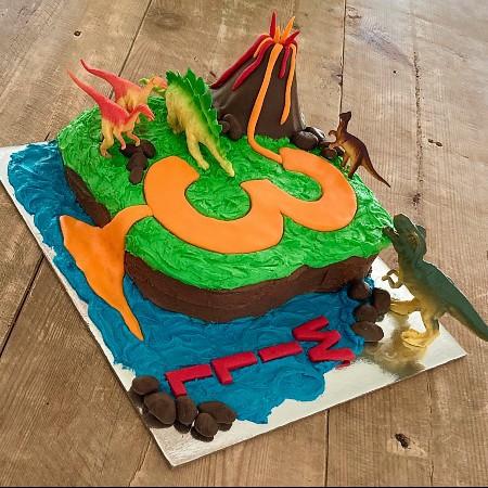 dinosaur themed birthday party volcano island DIY cake kit from Cake 2 The Rescue